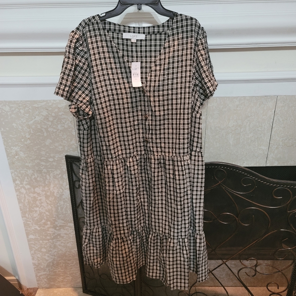 LOFT XXL Plaid Black & White Dress NWT